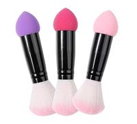 BUTIFULSIC Makeup Finish On-the-go and Natural-looking, Travel 3pcs Dual-ended Brush Set with Nylon Fiber Aluminum Handle Easy to Grip Foundation and Blush Women