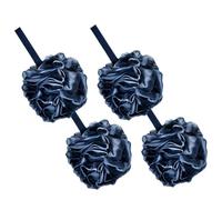 BUTIFULSIC Shower Loofah Balls Bath Mesh Sponge Black Bamboo Charcoal 4pcs with Hanging Rope, Pe Material Exfoliate and Rinse Excess Grease for Travel and Hotel Use