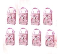 BUTIFULSIC Shower Paper Box Gift Bags 12pcs Mini Tote Candy Bags with Handles Pink Kraft Paper for Boys Party Favors and Christening Decorations