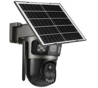 BUTIFULSIC Solar Powered Triple-lens Outdoor Security Camera with 10x Zoom and Colorful Night Vision, Ip66 Weatherproof Abs Housing for Home Security and Outdoor Surveillance