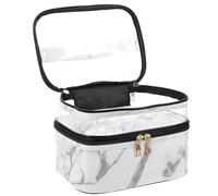BUTIFULSIC Sturdy and Practical Marble Cosmetic Travel Bag with Double Layer Design, Made of PVC and Polyester, White Colour, Suitable for Daily Use and Travel, Featuring Zipper Closure