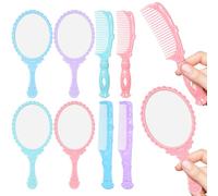 BUTIFULSIC Vintage Handheld Cosmetic Mirror and Comb Set for Travel with Creative Retro Pattern Portable 5 Sets Assorted Colour Makeup Mirror for On-the-go Use Color