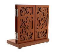 BUTIFULSIC Wooden Folding Trifold Makeup Mirror Vintage Cosmetic Vanity Mirror with Clover Carving for Travel and Dressing Table Use