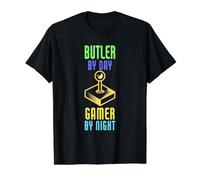 Butler By Day Gamer By Night Gaming Value Graphic T-Shirt, Men, Black, S