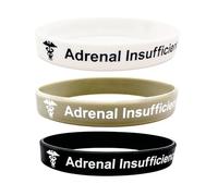 Butler & Grace Adrenal Insufficiency Medical Alert Bracelets - Silicone Emergency ID Wristbands for Chronic Conditions, Set of 3, Durable Waterproof Safety Bands (Black, White, Grey)