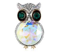 Butler & Wilson Crystal Owl Brooch CLEAR AURORA BOREALIS