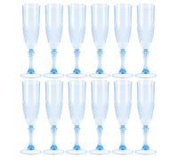 BUTORY 12Pcs Plastic Champagne Flute 207ml/ 7OZ Reusable Champagne Flutes Glass Unbreakable Flat Bottom Goblet Easy to Carry for Cocktail, Wine, Weddings, Birthdays, Christmas, Garden Party