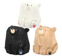 BUTORY 3 Pcs Bear Statues Home Decor Wooden Miniature Bear Figurines Rustic Hand Carved Bear Sculpture Decorative Small Figurines Ornaments for Shelf Desk Office Bedroom Car #