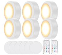 BUTORY 6 Pack Puck Lights with Remote Control 13 Lighting Color LED Stick Under Cabinet Kitchen Lights/On Lights Dimmable and Timing Function Push Light Ideal for Shelves Kitchen Closet Wall