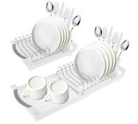 BUTORY Dish Drainer Rack, Expandable Dish Drying Rack, Dish Drainer with Removable Cutlery Holder, Efficient Utensil Drainers for Kitchen Counters, Compact Small Drying Racks for Sink, White