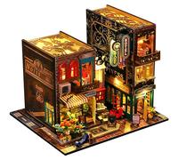 BUTORY DIY Book Nook Kit 3D Wooden Puzzle Bookshelf Insert Decor with LED Light DIY Miniature Dollhouse Model Kit Creative Decorative Bookend Building Kits for Kids Over 14 Years Old #(Hut)