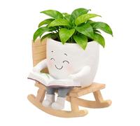 BUTORY Face Planter Pot with Rocking Chair Base Cute Resin Smile Face Planter for String of Pearls Plant Live Indoor Outdoor Small Plant Pot with Drainage Hole Cute Succulent Pots for Garden Balcony