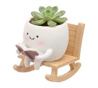 BUTORY Face Planter Pot with Rocking Chair Base Cute Resin Smile Face Planter for String of Pearls Plant Live Indoor Outdoor Small Plant Pot with Drainage Hole Cute Succulent Pots for Garden Balcony