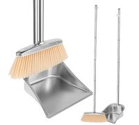 BUTORY Long Handled Dustpan and Brush Sets, Stainless Steel Upright Broom Dustpans, Heavy Duty Broom and Dustpan Set, Dustpan Broom Combo Set, Portable Sweeper and Dustpan Set for Home Office Dorm