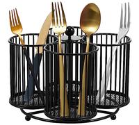 BUTORY Metal Utensil Caddy 360 Degree Rotating Cutlery Holder 4 Compartment Flatware Storage Basket Portable Multipurpose Countertop Silverware Organizer for Kitchen Picnic Camping Outdoor