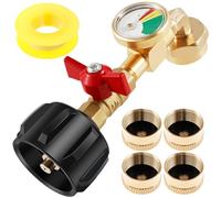 BUTORY Propane Refill Adapter with Gauge and Control Valve 90 Degrees Elbow Propane Refill Adapter Solid Brass Propane Tank Adapter Reusable Propane Refill Adapter for Filling 1 lb Bottle
