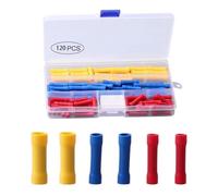 Butt Connector Crimps, 120PCS Straight Electrical Connectors, 0.75mm² - 6mm² Crimp Wire Connectors Assortment, Insulated Cable Connectors, Crimp Butt Splice Connectors (Blue, Red, Yellow)