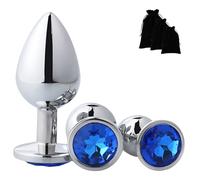 Butt Plug 3PCS Anal Sex Toys Set | Classic Rosebud Shape + Jewel | Metal, Stainless Steel | Anal Training Kit for Men, Women, Couples | Gay Sex Toys, Prostate Massager (Deep Blue)