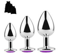 Butt Plug 3PCS Anal Sex Toys Set | Classic Rosebud Shape + Jewel | Metal, Stainless Steel | Anal Training Kit for Men, Women, Couples | Gay Sex Toys, Prostate Massager (Deep Purple)