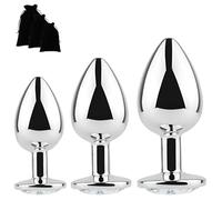Butt Plug 3PCS Anal Sex Toys Set | Classic Rosebud Shape + Jewel | Metal, Stainless Steel | Anal Training Kit for Men, Women, Couples | Gay Sex Toys, Prostate Massager (White)