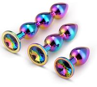 Butt Plug Anal Beads Sex Toys for Beginner, Stainless Steel Anal Plug with 3 Different Sizes, Anal Stimulation Trainer Toy, Colorful Metal Heart Shaped Anal Dildo for Adult (L)