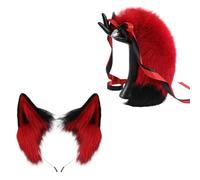 Butt Plug Fox Tail Handmade Black Red Ears + Red Tail Soft Hair Butt Plug Kit Detachable Design Butt Stainless Steel Cosplay Toys Sm Props Red 60Cm 2.2Cm