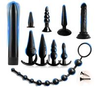Butt Plug Set of 10,Black Anal Plug Sex Toy Training Beginner Kit,Thrusting Dildo Prostate G-spot Stimulation Sex Toys for Men Women,Bed Restraint Adult Play Prime Dilo Cock Anal Toys (Black)