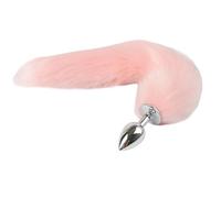 Butt Plug Stainless Steel Anal Plug, Faux Fox Tail Fur Anal Plug Sex Toy, Stainless Steel Butt Plug, with Fox Tail Erotic Fetish,for Couples Women Costume Props (Pink)