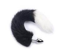 Butt Plug Stainless Steel Anal Plug, Faux Fox Tail Fur Anal Plug Sex Toy, Stainless Steel Butt Plug, with Fox Tail Erotic Fetish Butt Plug,for Couples Women Costume Props, Polychrome (Black)