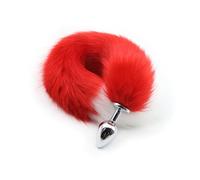 Butt Plug Stainless Steel Anal Plug, Faux Fox Tail Fur Anal Plug Sex Toy, Stainless Steel Butt Plug, with Fox Tail Erotic Fetish,for Couples Women Costume Props, Polychrome (Red)