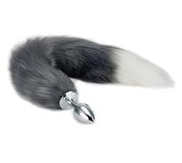 Butt Plug Stainless Steel Anal Plug, Faux Fox Tail Fur Anal Plug Sex Toy, Stainless Steel Butt Plug, with Fox Tail Erotic Fetish,for Couples Women Costume Props (Gray)