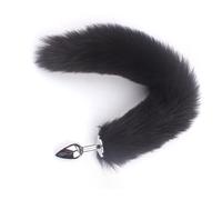 Butt Plug Stainless Steel Anal Plug, Faux Fox Tail Fur Anal Plug Sex Toy, with Fox Tail Erotic Fetish Butt Plug,for Couples Women Costume Props (Black)