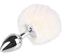 Butt Plug Stainless Steel Anal Plug Faux Rabbit Tail Fur Anus Plug Sex Toy, Stainless Steel Plug, with Rabbit Tail Erotic Fetish Butt Plug,for Couples Women Costume Props (White)
