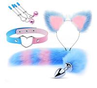 Butt Plug Tail Set, Sexy Gamer Girl, Headband, Nipple Clamps and Neck Collar, Sexy Lingerie for Women, BDSM Toys, BDSM e Girl Cosply Sex Toy, Anime Sex Toys