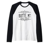 Butte Montana Souvenir Vintage Navigation Coordinates Raglan Baseball Tee