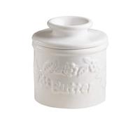 Butter Bell - The Original Butter Bell Crock by L Tremain, a Countertop French Ceramic Butter Dish Keeper for Spreadable Butter, Fleur de Lis Collection (White Raised Floral)