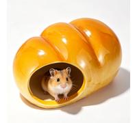 Butter Bread Shaped Ceramic Hamster House, All-Season Cooling Small Animal Cave, Easy-Clean Pet Shelter For Dwarf Hamster, Gerbil, Small Rodent(Orange)
