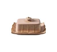 Butter Container French Vintage Ceramic Butter Box French Tableware Baked Butter Plate with Cow Butter Cover Dim Sum Plate Cheese Box Kitchen Decor(Khaki)