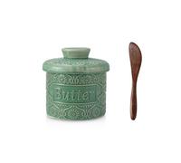 Butter Crock, Ceramic Butter Crock with Lid, Butter Dish with Lid for Countertop, Green