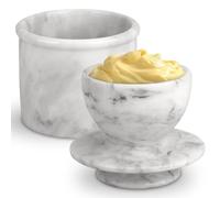 Butter Crock with Lid Marble French Butter Keeper to Leave On Counter, Butter Dish, Home and Kitchen Decor for Countertop (White Grey, Large)