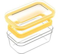 Butter Cutter Dish with Lid with Stainless Steel Wire Airtight Butter Keeper BPA Free Butter Cutter Slicer Butter Storage Box Butter Container for Fridge Tabletop Perfect for Butter Cheese (Yellow)