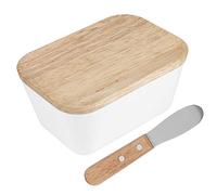 Butter Dish, Beech Cover Butter Dish Box Container with Wooden Lid Knife Unique Elegant Texture Butter Kitchen Accessories for Household Restaurant Hotel (250#)