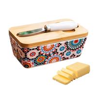 Butter Dish - Ceramic Butter Dish with Lid Cutter for the Worktop | Airtight Kitchen Container for Nuts Snacks Spreading Creams Dips in Country House Style