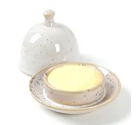 Butter dish, Ceramic Small Butter Dish with Lid, 2026 NEW Original Design Mini Butter Crock Keeper with Handle, 17 OZ Mini Butter Container Cover and Water Sealing 2 Ways Sealing (Speckled Off-White)