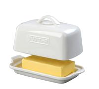 Butter Dish Fits Either a Whole 250g or a Full 500g UK Butter Block, Large Ceramic Butter Container for Countertop, Porcelain Butter Storage, JSHKY, Color-White.