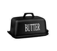 Butter Dish Fits Either a Whole 250g or a Full 500g UK Butter Block, Large Ceramic Butter Container for Countertop, Porcelain Butter Storage, JSHKY, Color-Black.