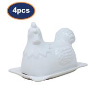 Butter Dish Hen Design Novelty Porcelain White Storage Container Kitchen 4Pcs