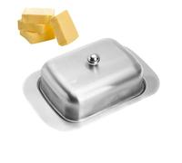 Butter Dish - Porcelain Butter Container Stainless Steel Container Covered Storage Compartment with Lid | Ideal for Serving, Preserving and Displaying Butter on Tables, Countertops or in