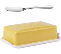Butter Dish, Porcelain Covered Butter Dish Textured Tray Keeper for Non Slip for Countertop(Yellow,Large)