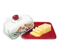 Butter Dish,Roadloo 1 Piece Ceramic Butter Dish Porcelain with Handle Red Bird Made of Ceramic Thick-Walled Dishwasher Safe
